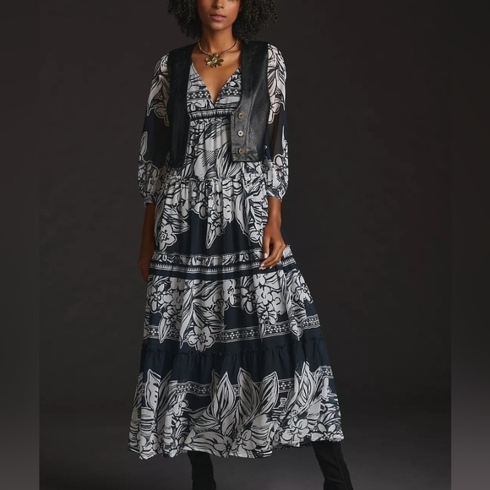 Anthropologie Vineet Bahl Tiered Long-Sleeve Dress